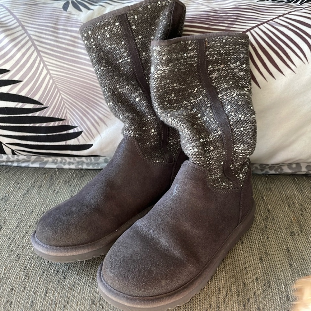 UGG Camaya Charcoal Sequin Knit Boots